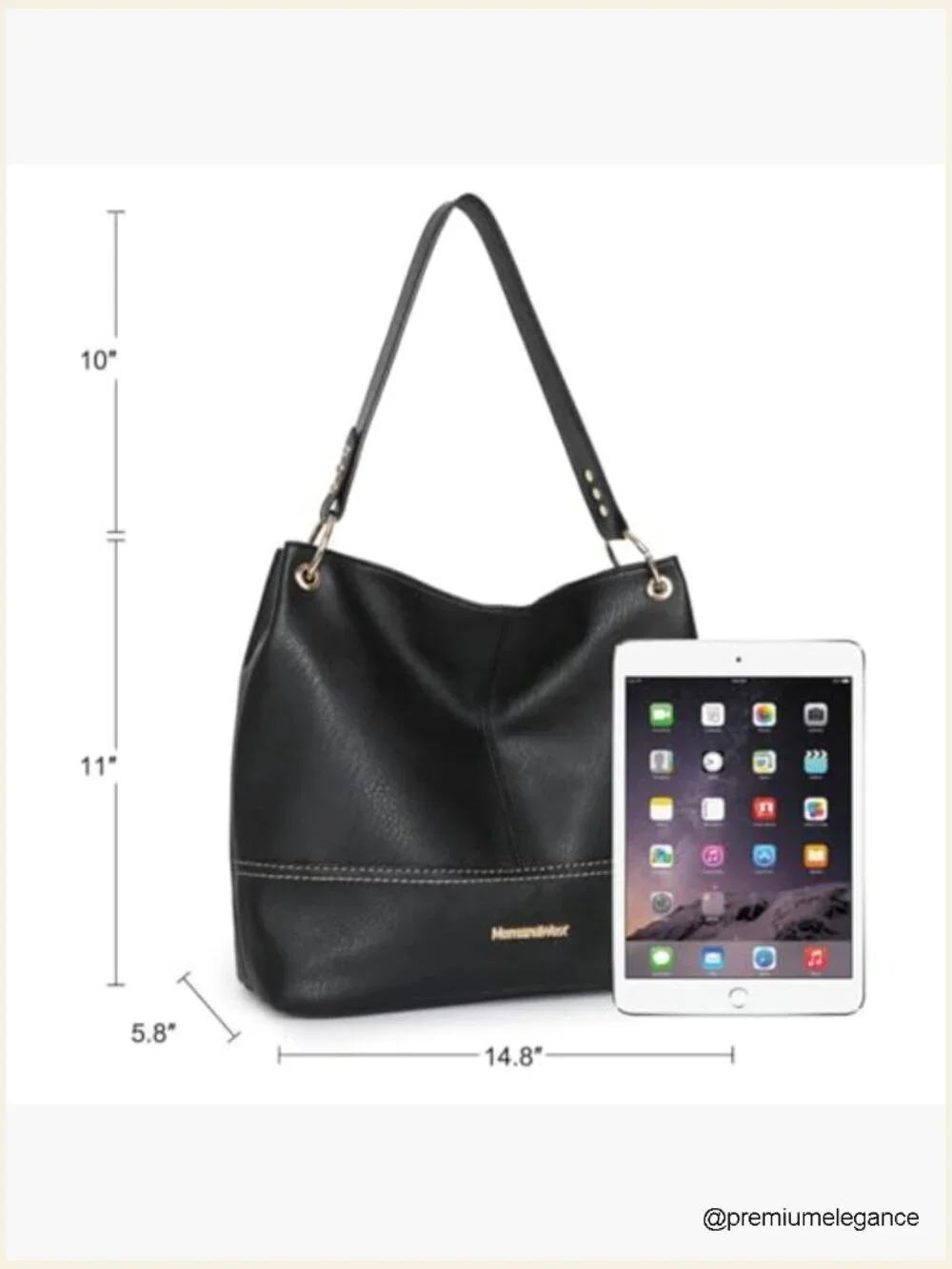 Vegan Leather Hobo Shoulder Bag with Back Pocket - Picture 5 of 7